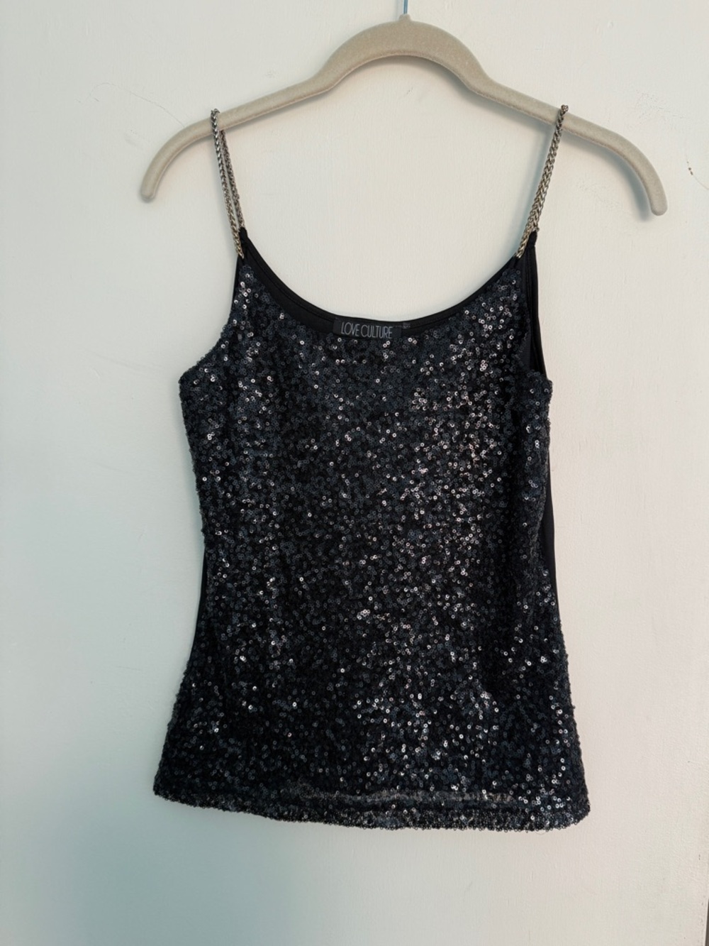 Black Sequin Chained Strap Top